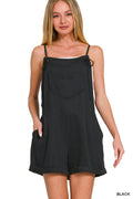 WOVEN ROMPER WITH TIE KNOT STRAPS