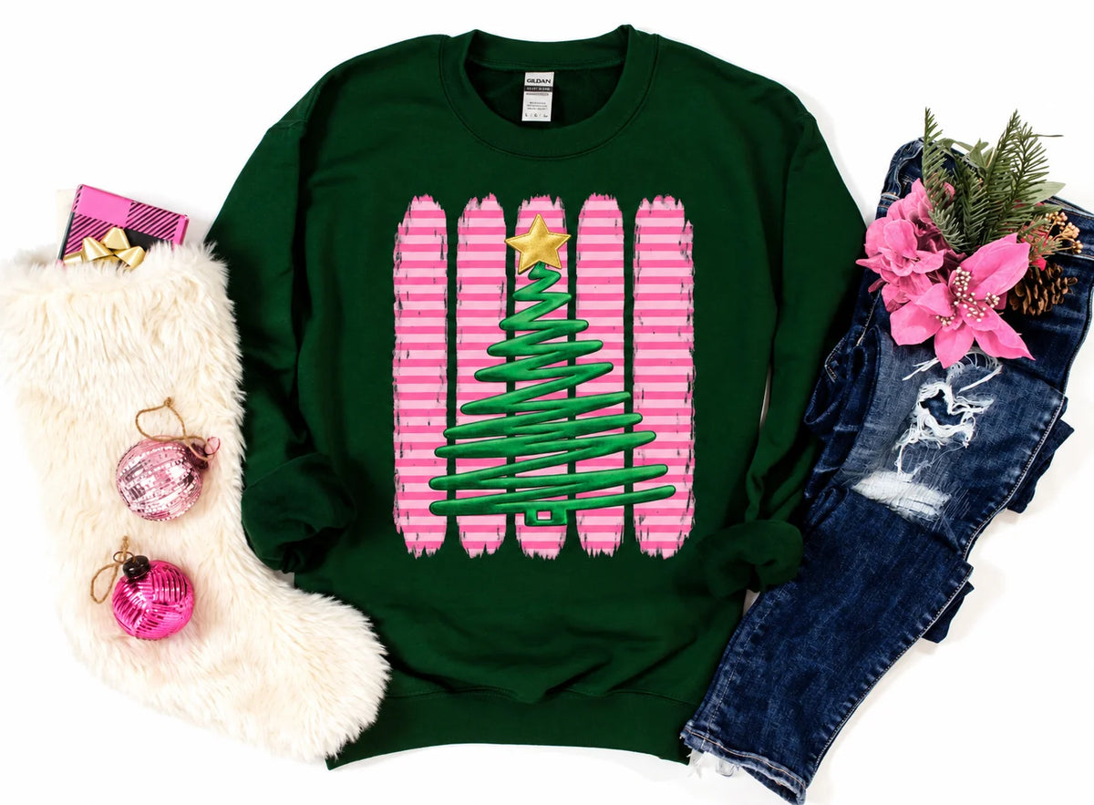 STRIPE FAUX PUFF CHRISTMAS TREE CREWNECK SWEATSHIRT