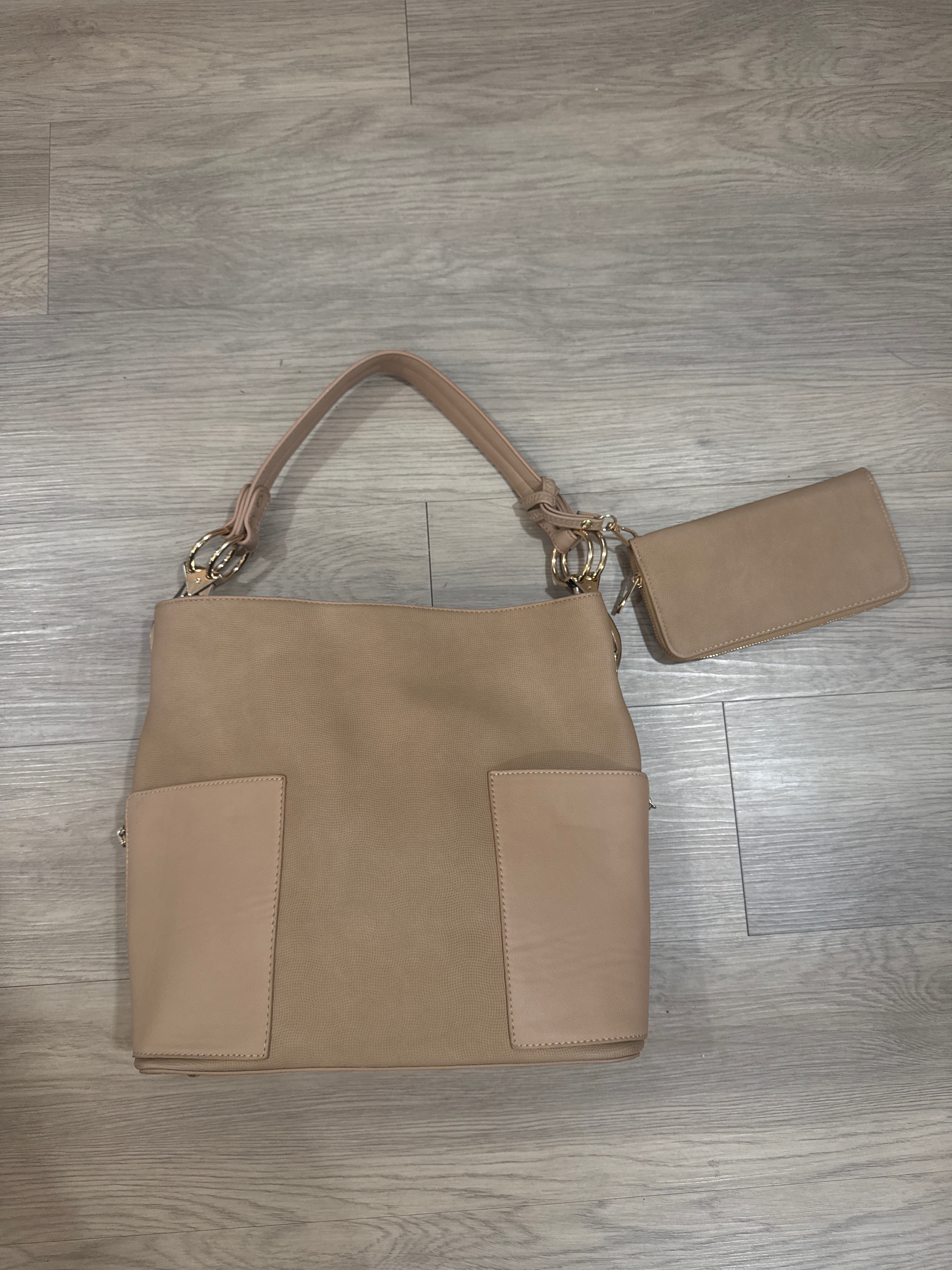 BEIGE TEXTURED LEATHER PURSE WITH WALLET