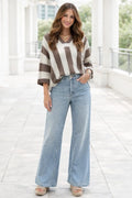 BROWN STRIPE COLORBLOCK SWEATER