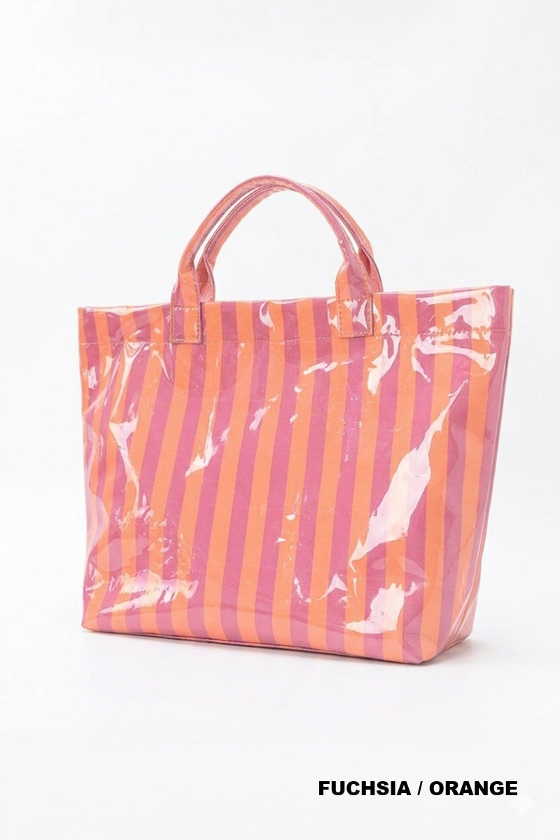 LARGE CAPACITY STRIPED PVC TOTE BAG