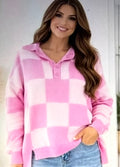 PINK CHECKERED SWEATER PULLOVER