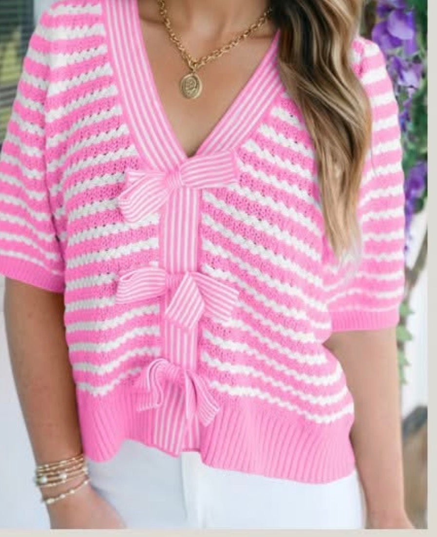 PINK KNIT BOW KNOT SWEATER