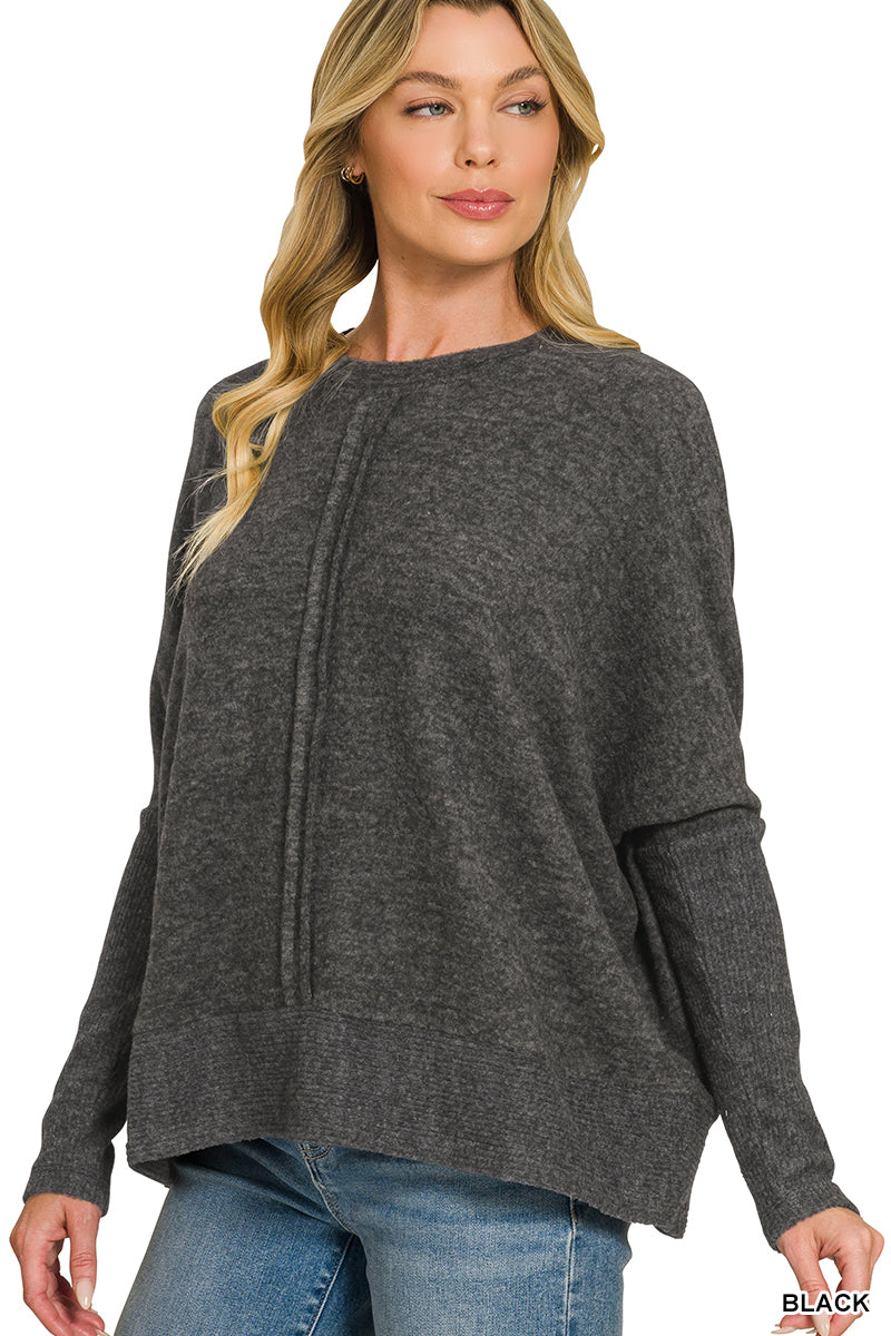 BRUSHED MELANGE HACCI CENTER SEAM OVERSIZED SWEATER