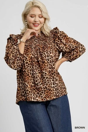 UMGEE LEOPARD RUFFLE 3/4 SLEEVE