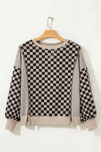 KHAKI MIXED CHECKERED TOP