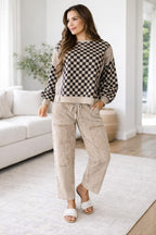 KHAKI MIXED CHECKERED TOP