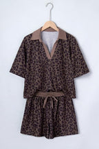 BROWN LEOPARD SHORT SET