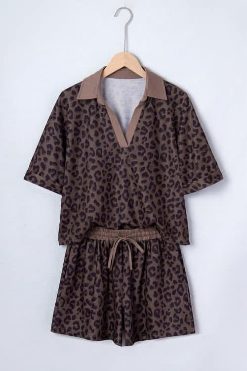 BROWN LEOPARD SHORT SET