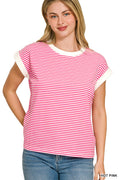 STRIPE CONTRAST TRIM RIB BANDED TOP