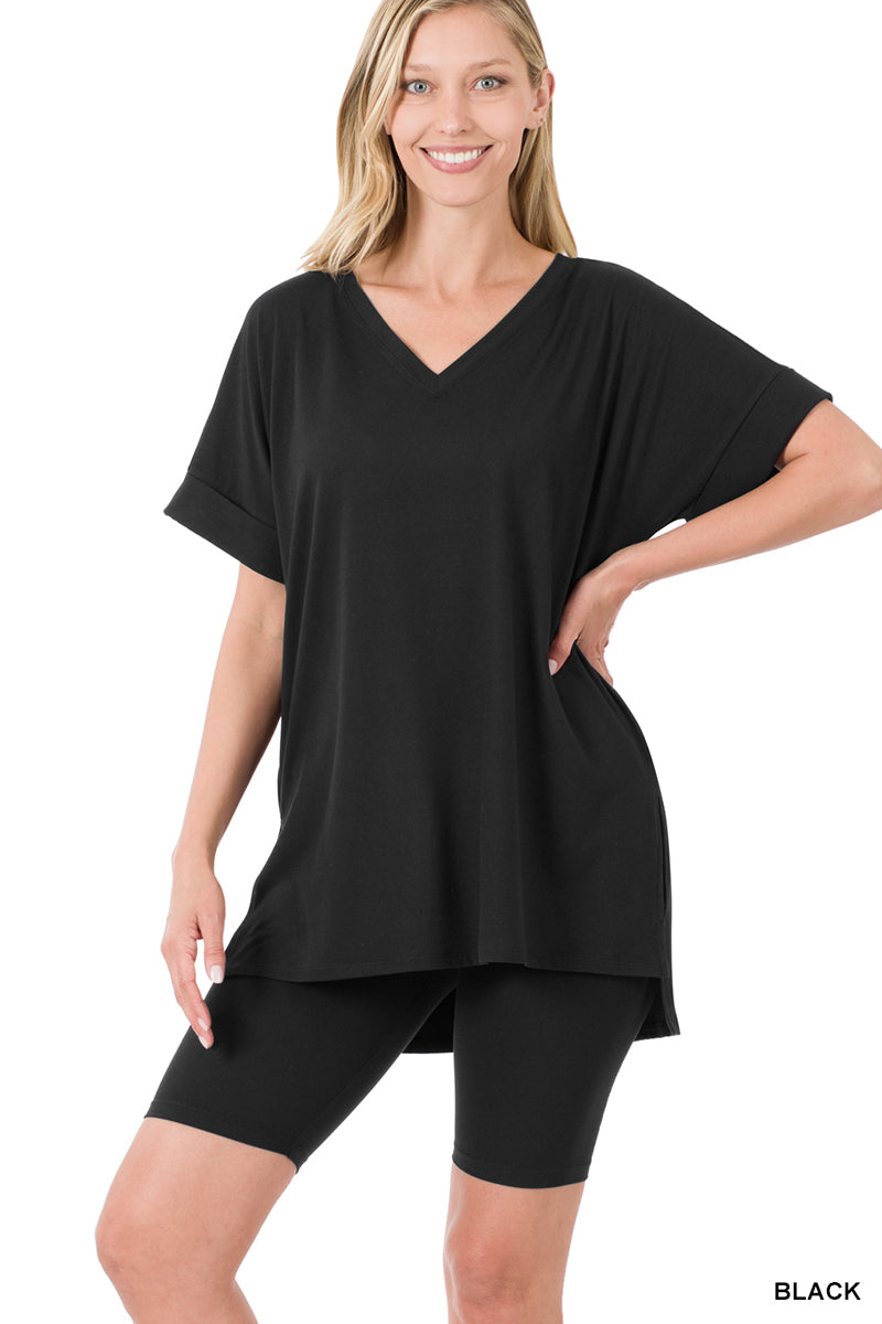 MICROFIBER V-NECK TOP & BIKER SHORTS