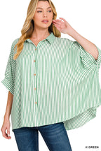 WOVEN STRIPED BUTTON-DOWN BOXY TOP