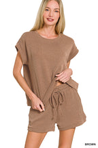 RAISED RIB-CAP SLEEVE TEE AND SHORT SET