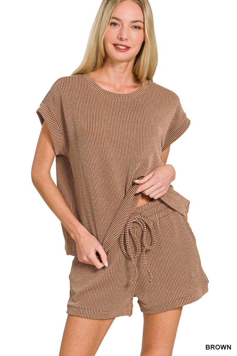 RAISED RIB-CAP SLEEVE TEE AND SHORT SET