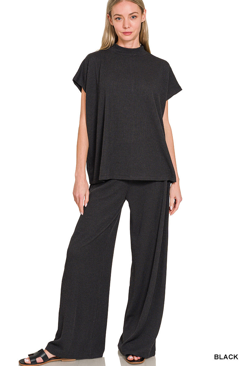RAISED RIB-CAP SLEEVE TEE AND PANT SET