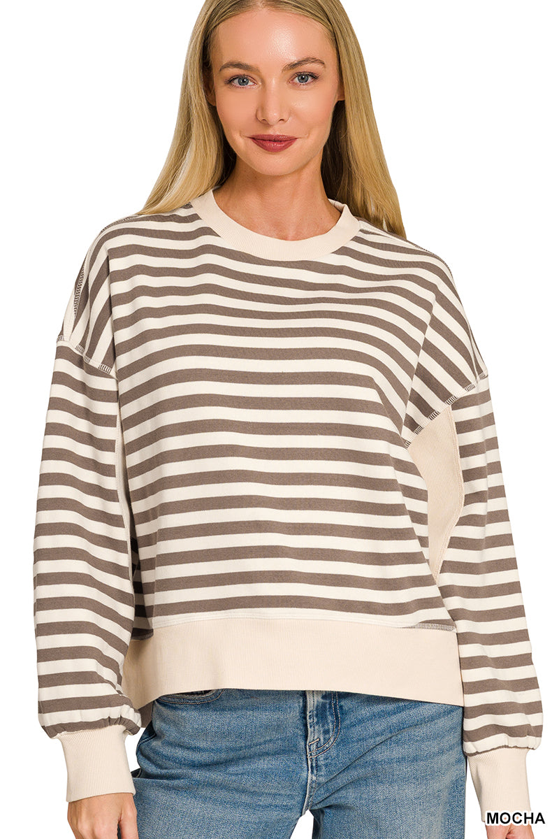 PREMIUM FLEECE STRIPED OVERSIZED SWEATSHIRTS