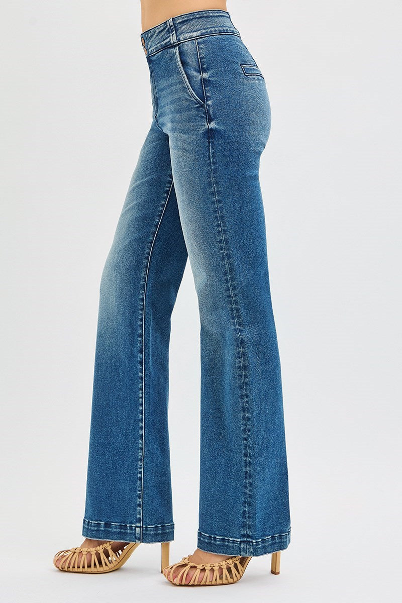 RISEN TUMMY CONTROL HIGH RISE BOOTCUT LEG DOUBLE BUTTON-DOWN