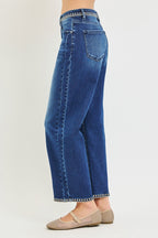 RISEN SLOUCHY CROPPED BARREL JEANS WITH EMBROIDERED DETAILS