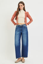 RISEN SLOUCHY CROPPED BARREL JEANS WITH EMBROIDERED DETAILS