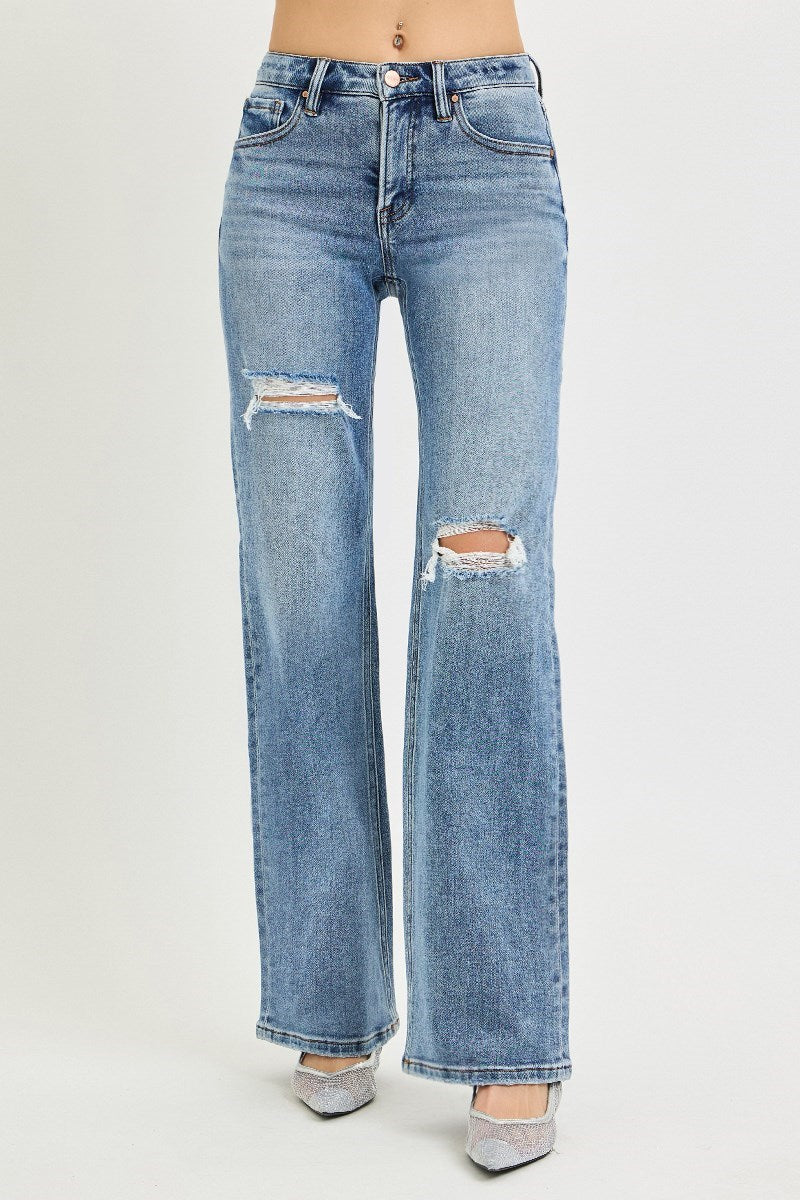RISEN TUMMY CONTROL MID RISE STRAIGHT JEANS