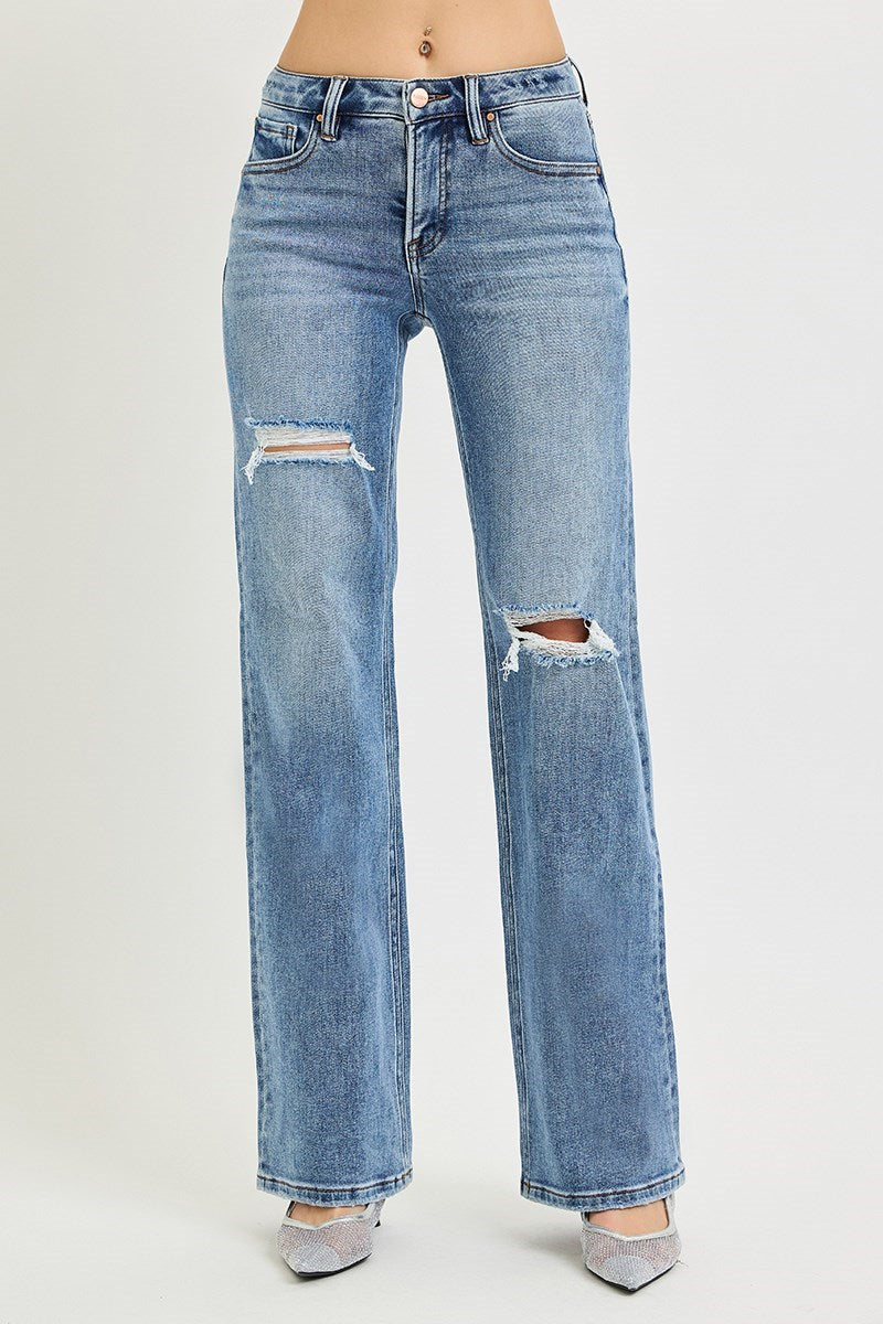 RISEN TUMMY CONTROL MID RISE STRAIGHT JEANS