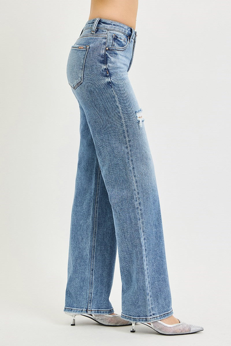 RISEN TUMMY CONTROL MID RISE STRAIGHT JEANS