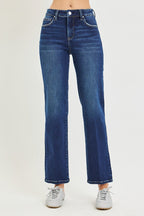 RISEN TUMMY CONTROL HIGH RISE ANKLE STRAIGHT JEANS WITH CREASE LINE DETAILS