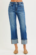 RISEN HIGH RISE STRAIGHT FIT WITH CUFF DISTRESSED HEM