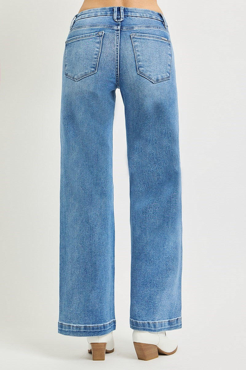 RISEN TUMMY CONTROL MID RISE WIDE LEG JEANS