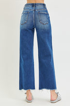 RISEN TUMMY CONTROL ELASTIC BAND HIGH RISE ANKLE WIDE JEANS WITH HEART ELASTIC BAND