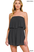 WOVEN CRINKLE STRAPLESS ROMPER