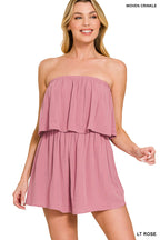 WOVEN CRINKLE STRAPLESS ROMPER