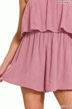 WOVEN CRINKLE STRAPLESS ROMPER