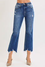 RISEN HIGH RISE CROP STRAIGHT DISTRESSED HEM