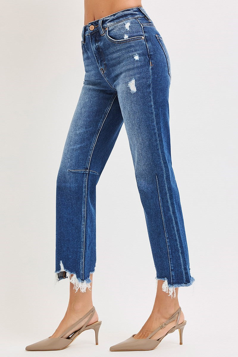 RISEN HIGH RISE CROP STRAIGHT DISTRESSED HEM