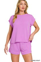 RAISED RIB-CAP SLEEVE TEE AND SHORT SET