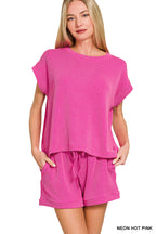 RAISED RIB-CAP SLEEVE TEE AND SHORT SET
