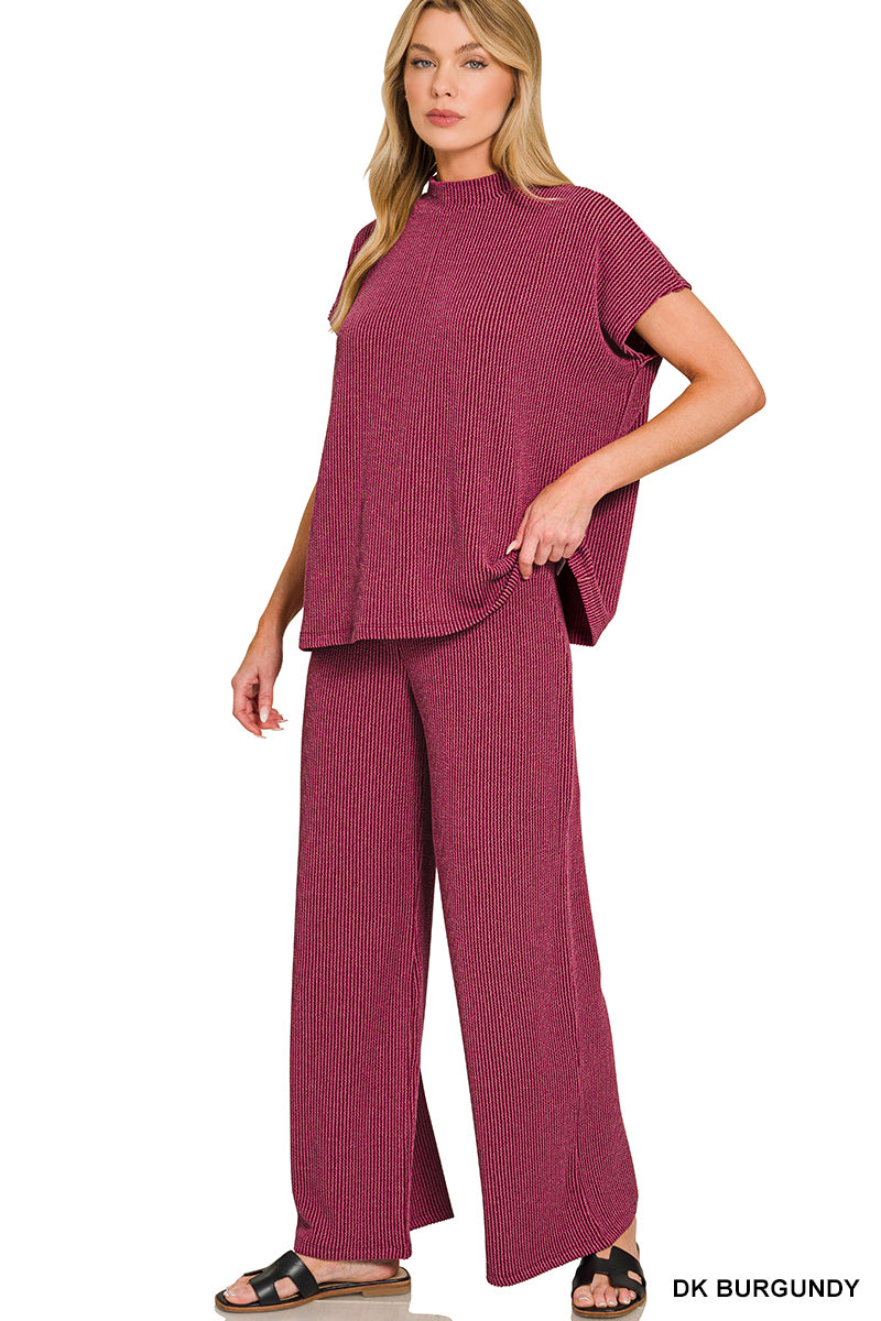 RAISED RIB-CAP SLEEVE TEE AND PANT SET