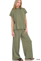RAISED RIB-CAP SLEEVE TEE AND PANT SET