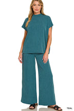 RAISED RIB-CAP SLEEVE TEE AND PANT SET