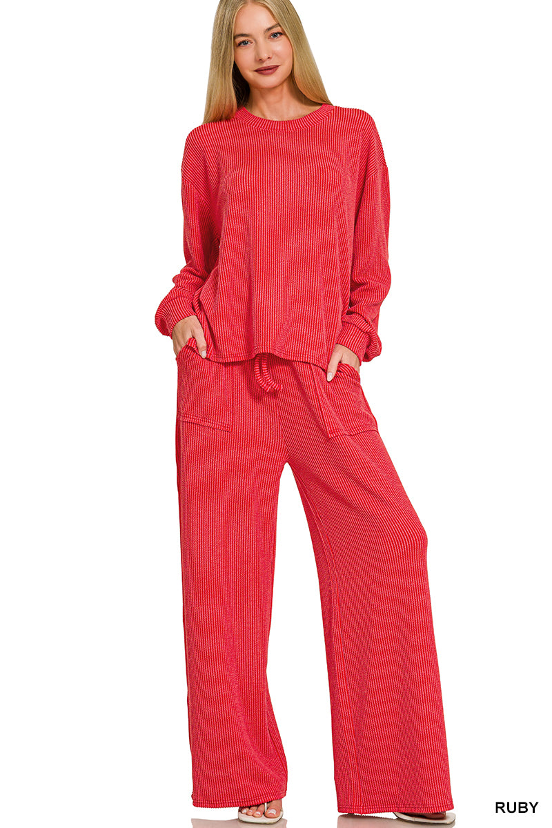 RAISED RIB PULLOVER AND PANTS SET