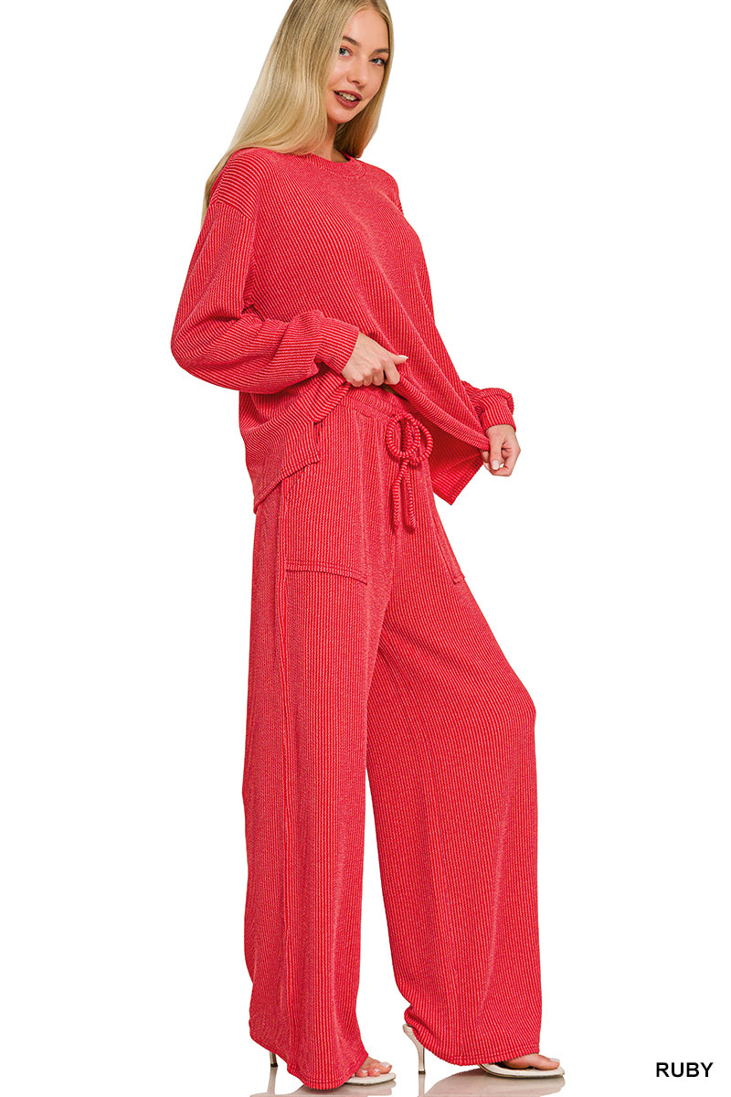 RAISED RIB PULLOVER AND PANTS SET