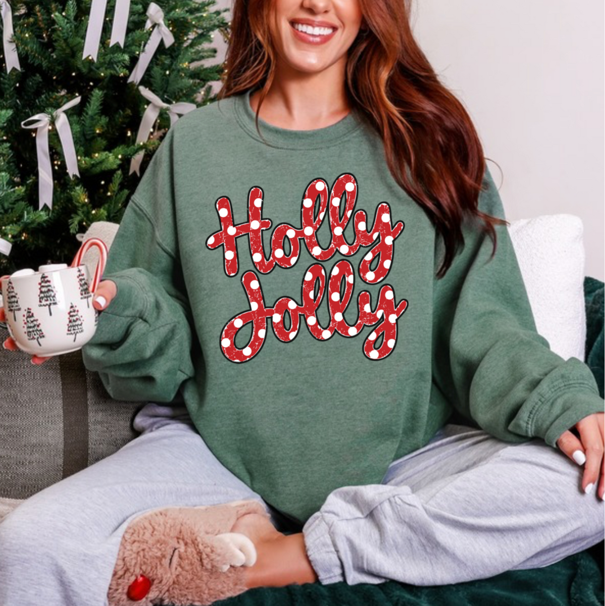 HOLLY JOLLY POLKA DOT CREWNECK SWEATSHIRT