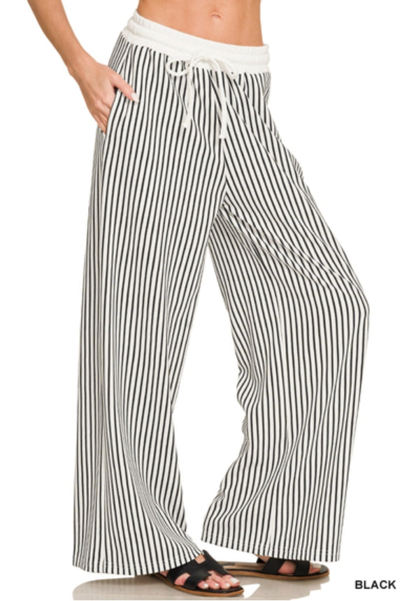 VERTICAL STRIPED WIDE LEG PANTS