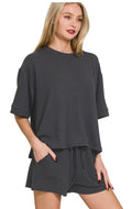 RAISED RIB SHORT SLEEVE TEE AND SHORT SET