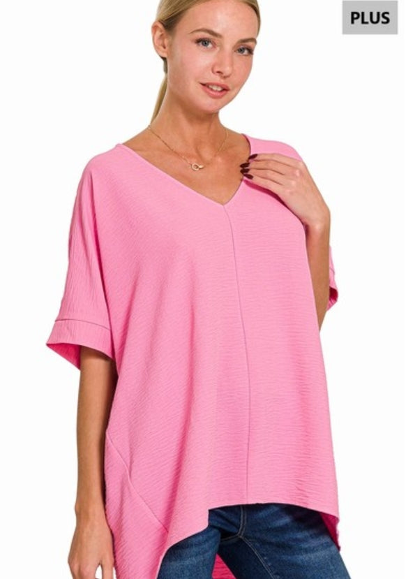 CANDY PINK WOVEN AIRFLOW V-NECK