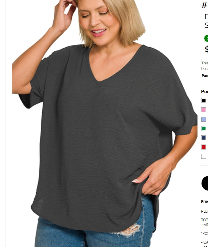 PLUS SIZE WOVEN AIRFLOW V-NECK