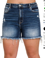 ZENANA DARK WASHED RAW FRAYED HEM DENIM SHORTS