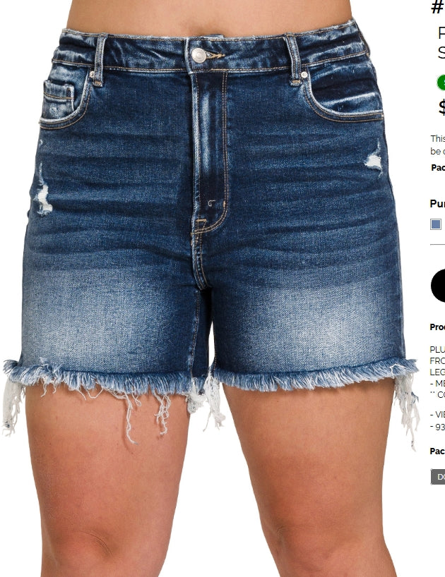 PLUS SIZE DARK DENIM RAW FRAYED HEM SHORTS