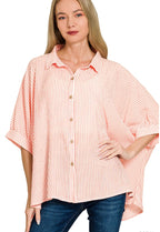 WOVEN STRIPED BUTTON-DOWN BOXY TOP